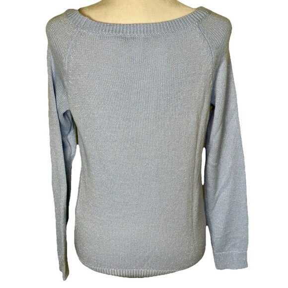 Women’s Light Blue Beaded Sweater Metallic Knit Shimmery Feminine Classic Sz Sm - Picture 3 of 9